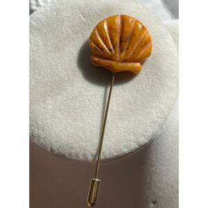 Vintage Carved Sea Shell BUTTERSCOTCH BAKELITE Hat Pin Stick Pin